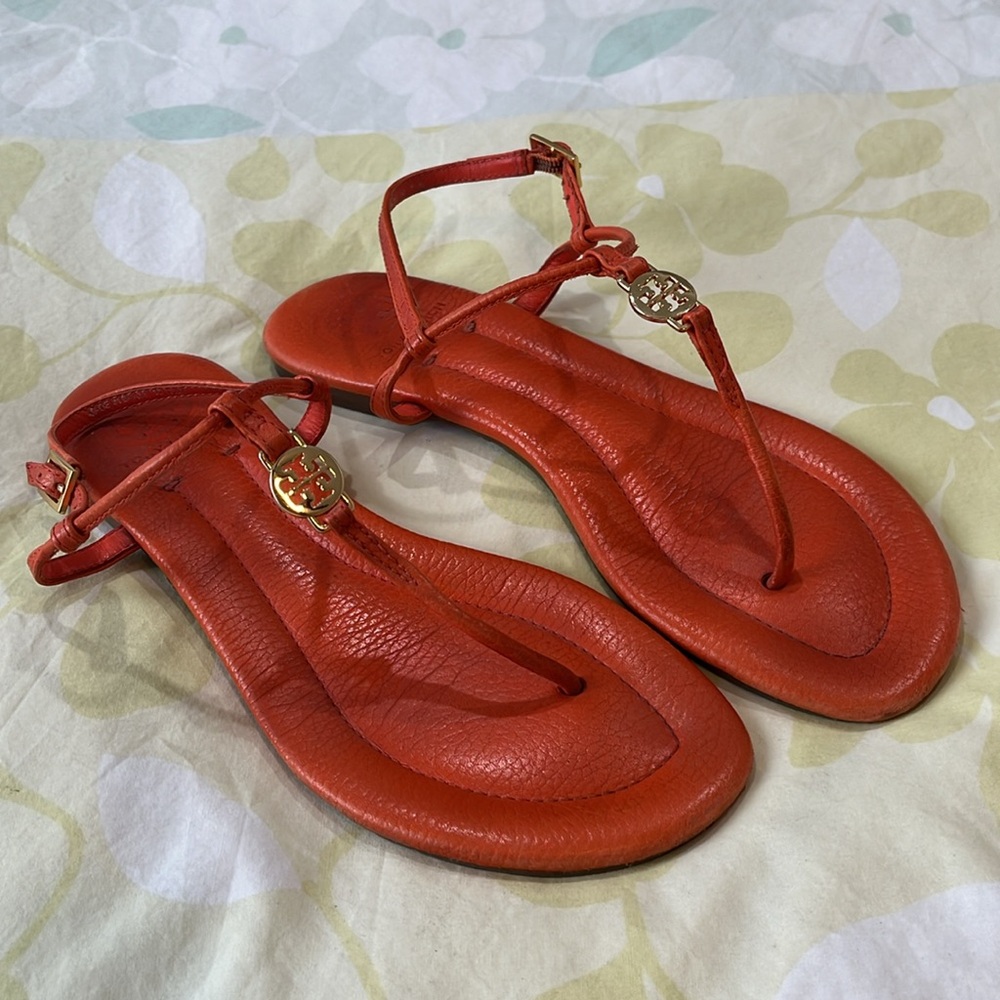 Tory Burch Orange Thong Sandals with T-Strap Design